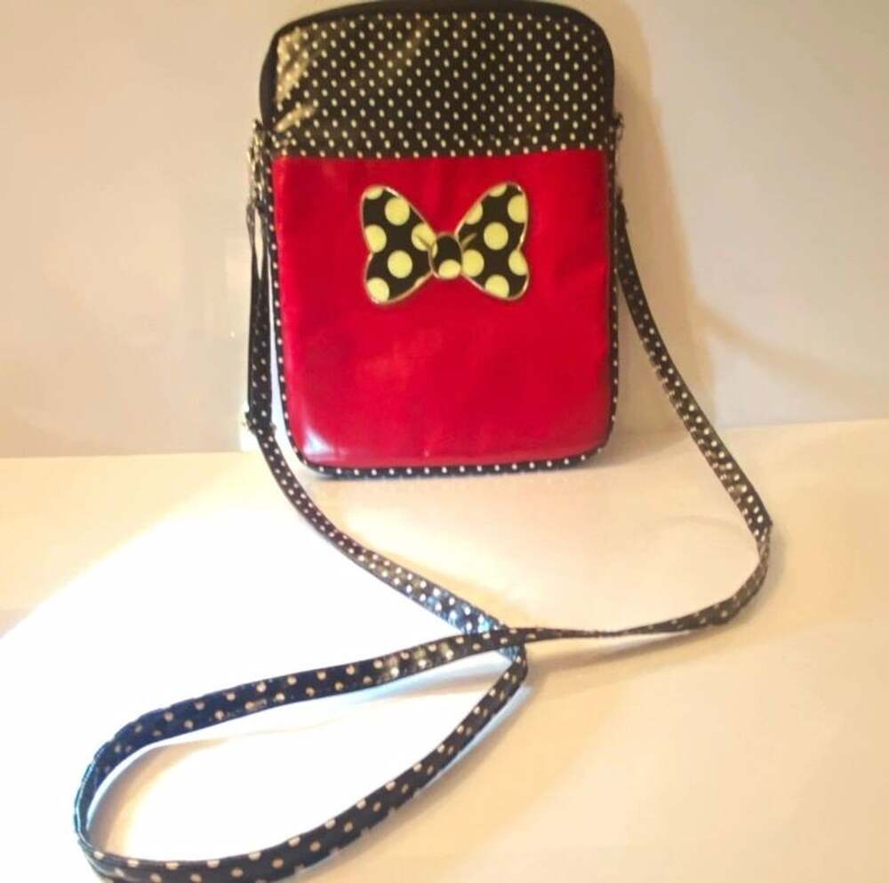 Disney Parks Minnie Mouse Polka Dot Bow Tablet Case Crossbody Bag